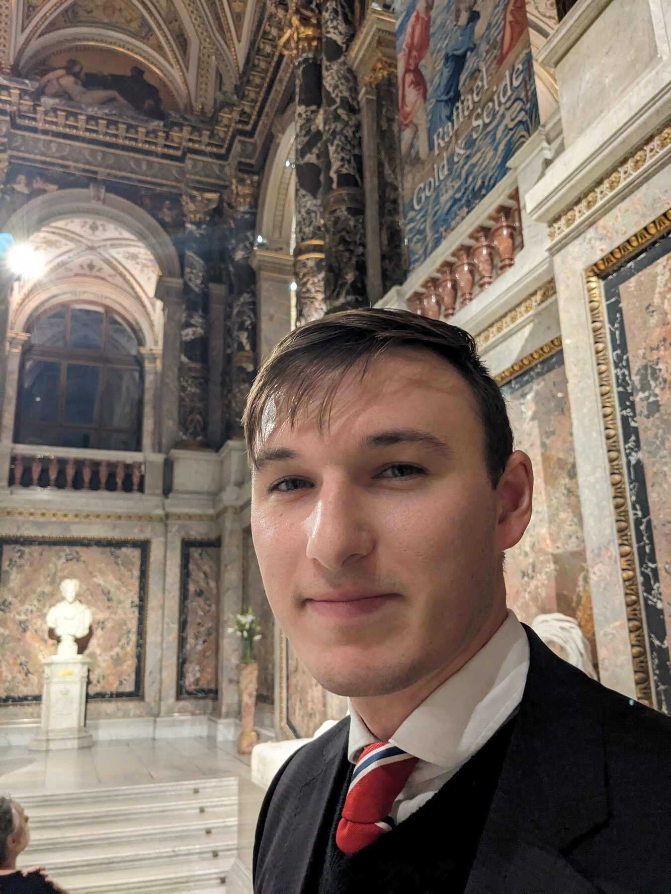 Alfonso Menanno inside a historic Catholic church